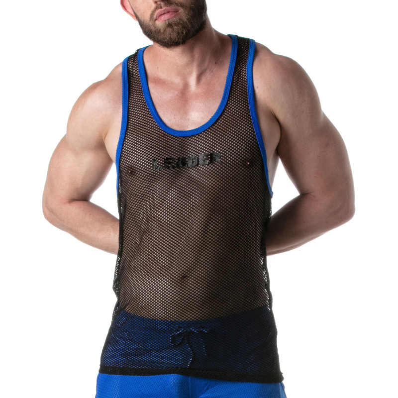 LEADER Débardeur en mesh TANK TOP Noir-Bleu
